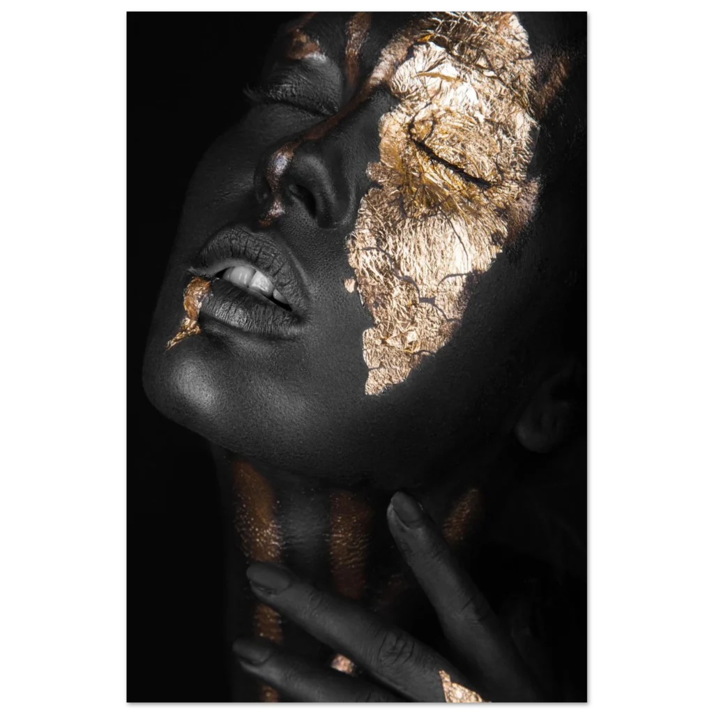 Abstract Black Gold Girl Aluminum Print – Modern Wall Art for Home & Office
