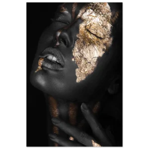 Abstract Black Gold Girl Aluminum Print – Modern Wall Art for Home & Office