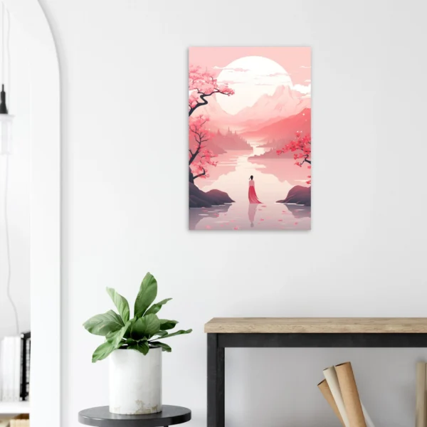 Elegant Springtime Aluminum Print - Classic Chinese Landscape Art with Cherry Blossoms - Image 3