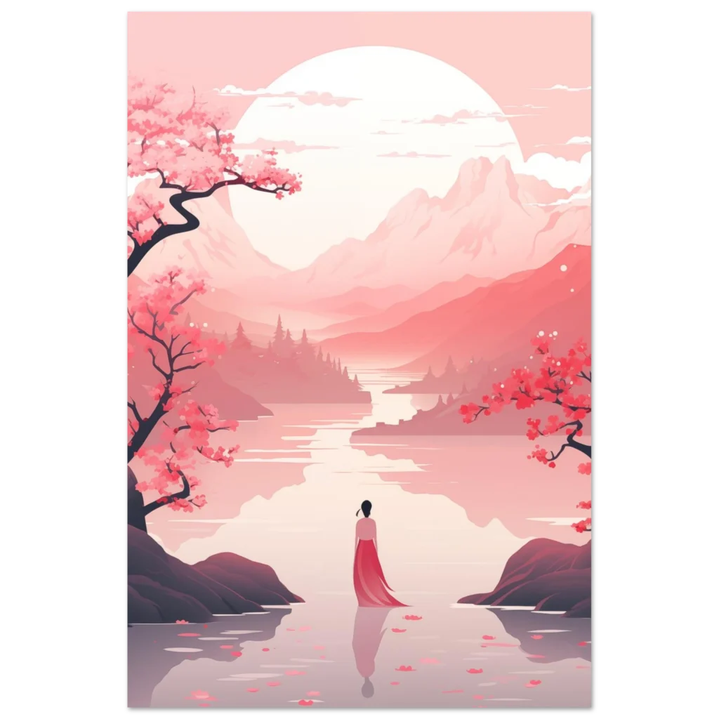 Elegant Springtime Aluminum Print - Classic Chinese Landscape Art with Cherry Blossoms