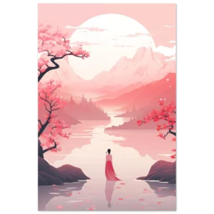 Elegant Springtime Aluminum Print - Classic Chinese Landscape Art with Cherry Blossoms
