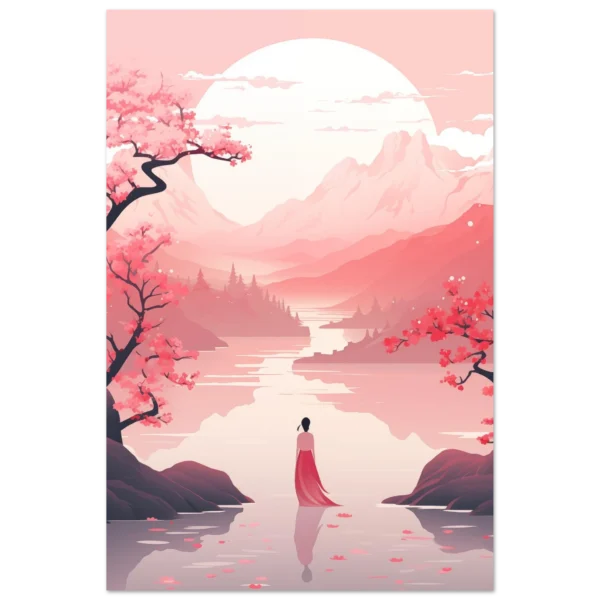 Elegant Springtime Aluminum Print - Classic Chinese Landscape Art with Cherry Blossoms